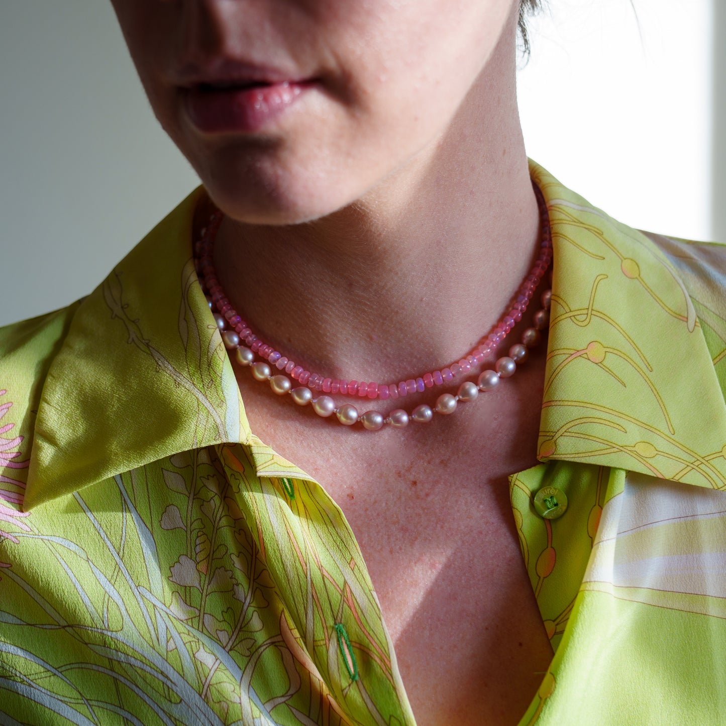 Neon Pink Opal Necklace